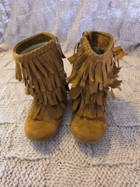Kohl's Girls Suede Fringe Ankle Boots - Mustard